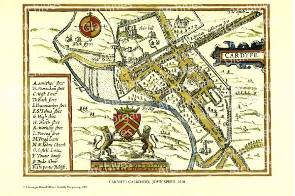 Watermarked Cardiff 1610 - John Speed
