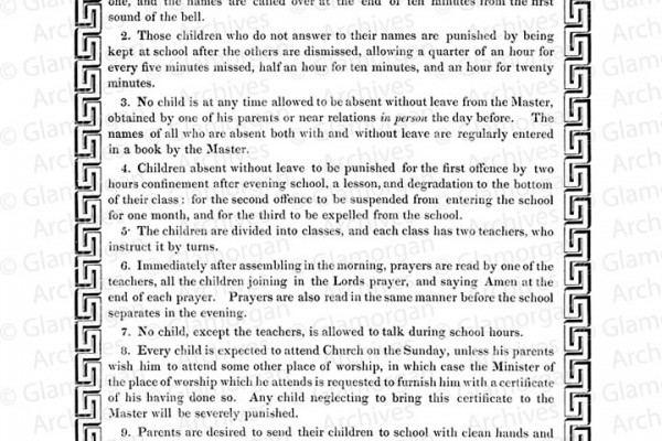 Watermarked Rules of Llantwit Major National School - 1831
