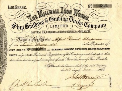 Millwall Iron Works Share Certificate