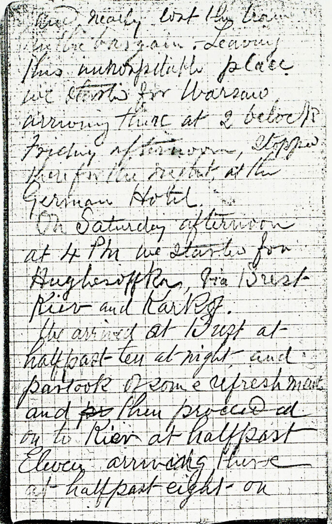 DX672/13/7 Notebook, recording E D Watkins’ journey to Hughesovka