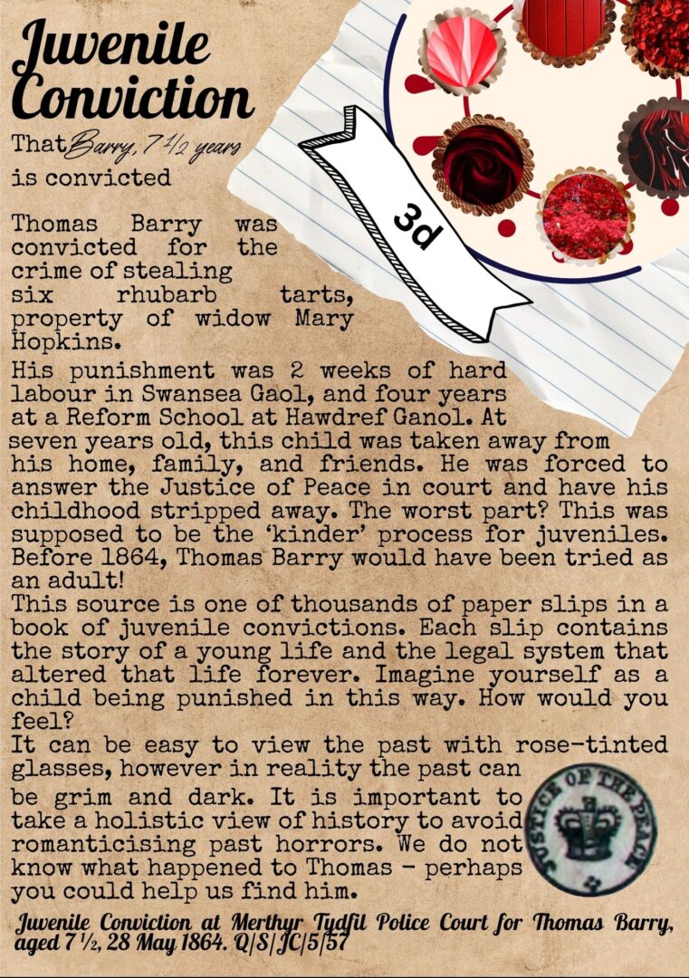 Details of a Juvenile Conviction for stealing rhubarb tarts